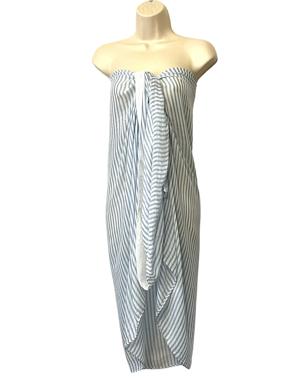Vince Sheer Stripe Wool-Blend‎ Scarf, Color Sky / Optic White, 80x40